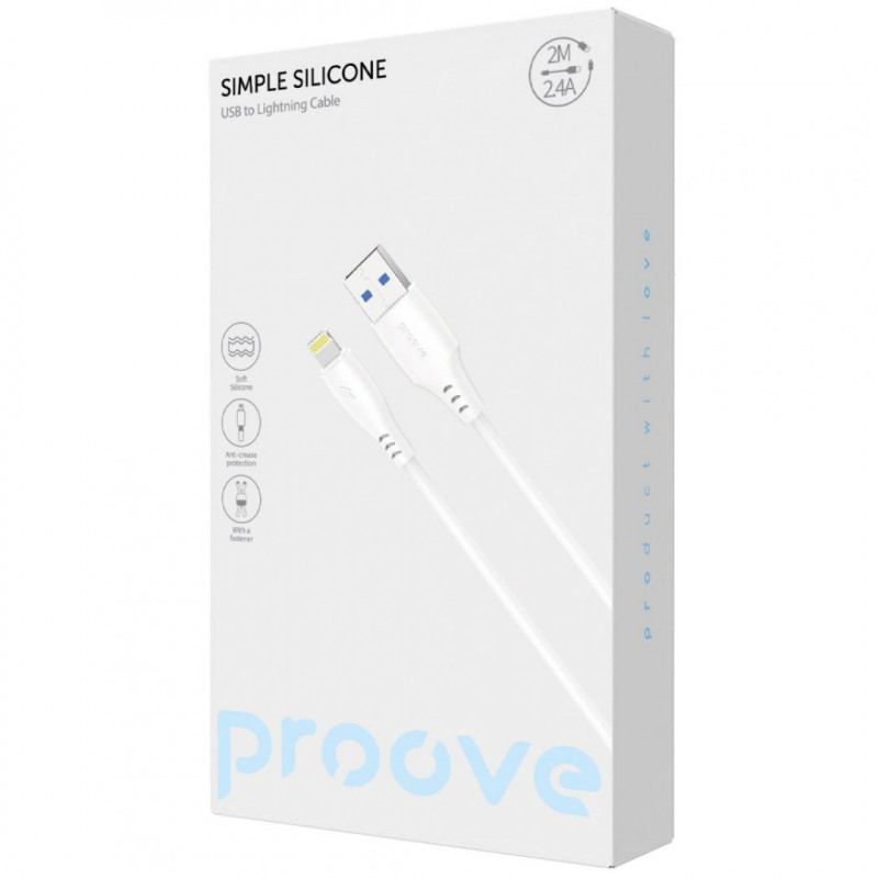 Кабель Proove Simple Silicone USB to Lightning 2.4A (2m) White (CCSS12001122)