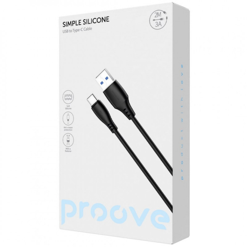 Кабель Proove Simple Silicone USB to Type-C 3A (2m) Black (CCSS15001221)