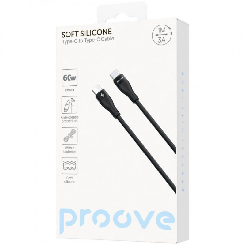 Кабель Proove Soft Silicone Type-C to Type-C 60W (1m) Black (CCSO60002201)