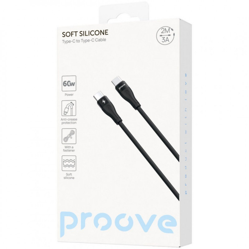 Кабель Proove Soft Silicone Type-C to Type-C 60W (2m) Black (CCSO60002221)