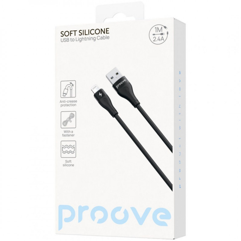 Кабель Proove Soft Silicone USB to Lightning 2.4A (1m) Black (CCSO20001101)