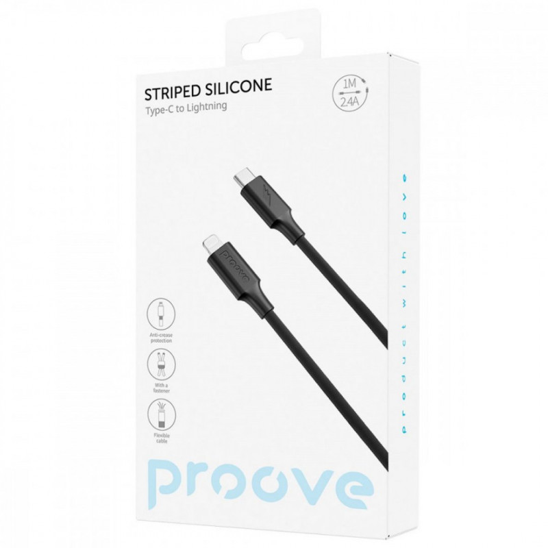 Кабель Proove Striped Silicone Type-C to Lightning (1m) Black (CCSS00002101)
