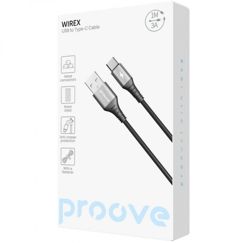 Кабель Proove WireX USB to Type-C 3A (1m) Black (CCWX15001201)