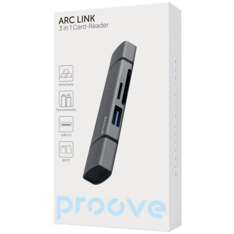 Картридер Proove Arc Link 3 in 1 (USB3.0 + SD Card + Micro SD Card) Silver (HBAL00210014)