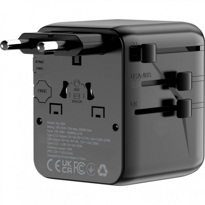 Універсальний адаптер Proove Trip 25W Black (TATL25310001)