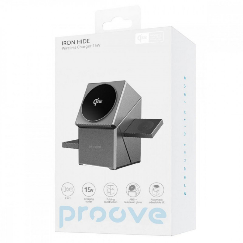 Бездротовий зарядний пристрій Proove Iron Hide 3 in 1 Qi2 Gray (WSIH15000003)