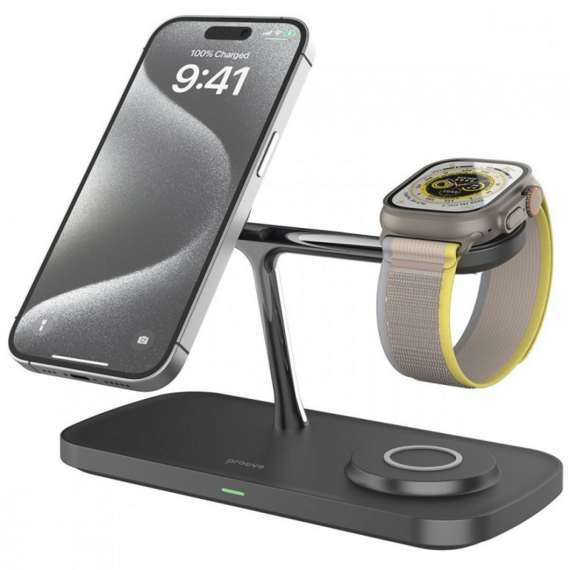 Бездротовий зарядний пристрій Proove Magnetic Field Pro 3 in 1 Qi2 Black (WSMP15002001)