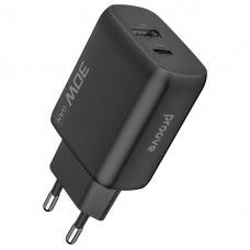 Мережевий зарядний пристрій Proove Silicone Power 2 30W (Type-C + USB) Black (WCSP23110001)