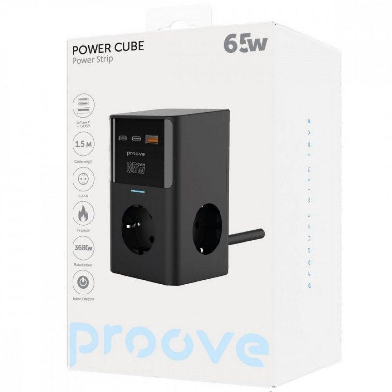 Мережевий фільтр Proove Power Cube 65W (3xAC + 2xType-C + 1xUSB) 1.5m Black (PSPC36801201)