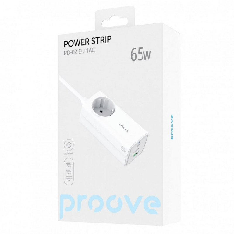 Мережевий фільтр Proove Power Strip PD-02 65W (2 Type-C + 1USB) White (PSP165210001)