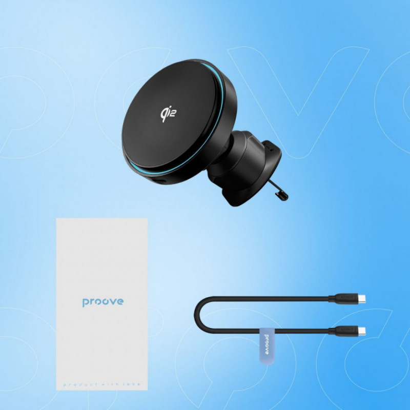 Автомобильный держатель с беспроводной зарядкой Proove Light Circle Qi2 15W Black (WHLC15010002)