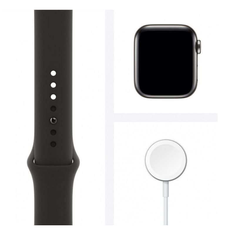 Apple Watch Series 6 GPS + Cellular 40mm Graphite Stainless Steel Case with Black Sport Band (M06X3)