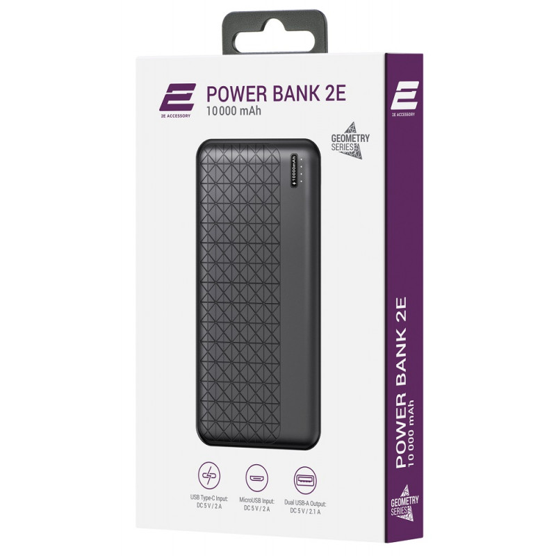 Power Bank 2E Geometry 10000 mAh Black (2E-PB2062)
