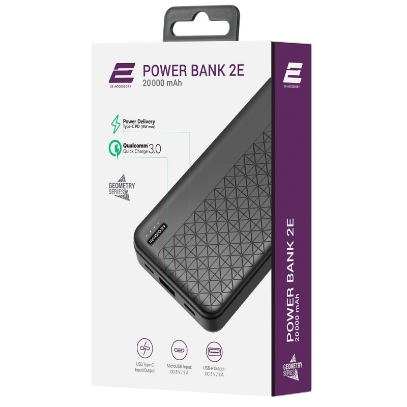 Power Bank 2E Geometry 20000 mAh PD+QC 18W Black (2E-PB2072PD)