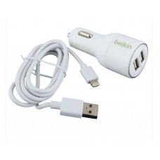 Автомобильное зарядное устройство Belkin 2 USB 2A + USB кабель iPhone 5/6 White