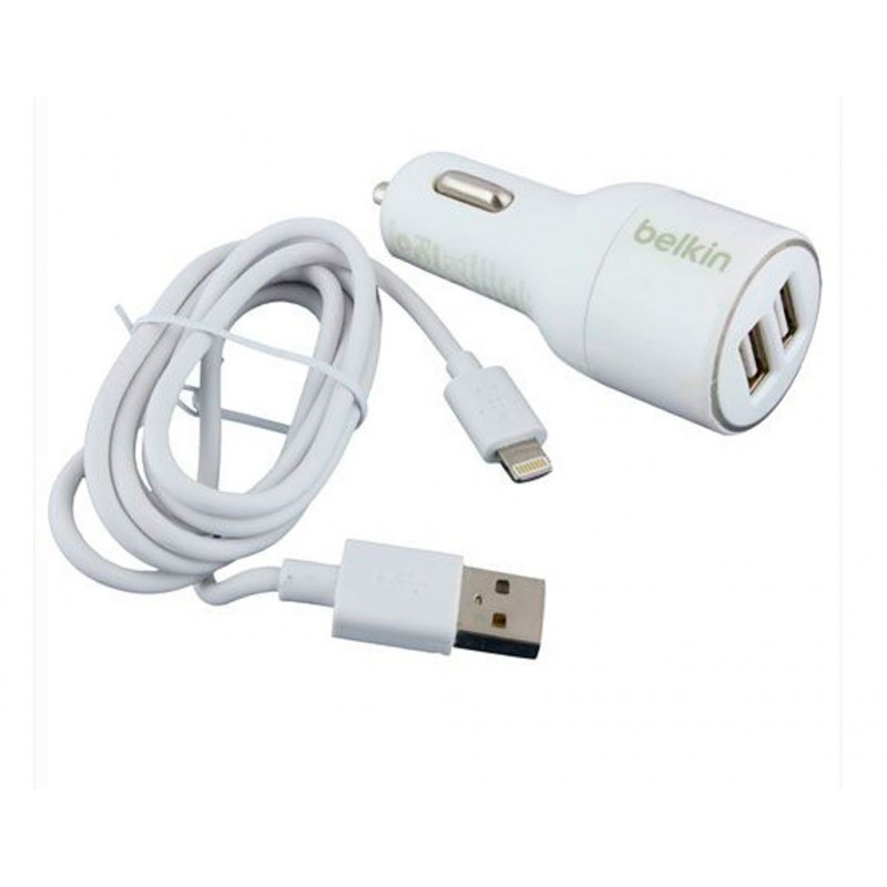 Автомобильное зарядное устройство Belkin 2 USB 2A + USB кабель iPhone 5/6 White