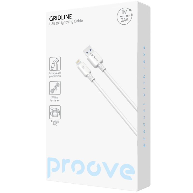 Кабель Proove GridLine Lightning 2.4A (1m) White (CCGL12001102)