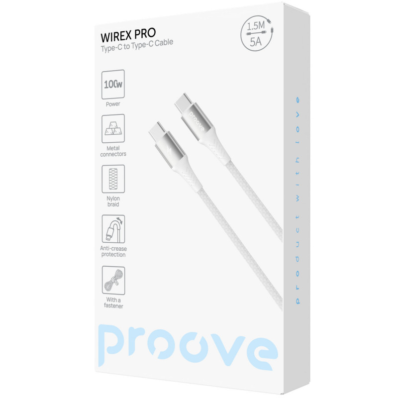 Кабель Proove WireX Pro Type-C to Type-C 100W (1.5m) White (CCWX11002202)