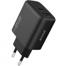 Сетевое зарядное устройство Proove Silicone Power 2 45W (Type-C+USB) Black (WCSP24110001)