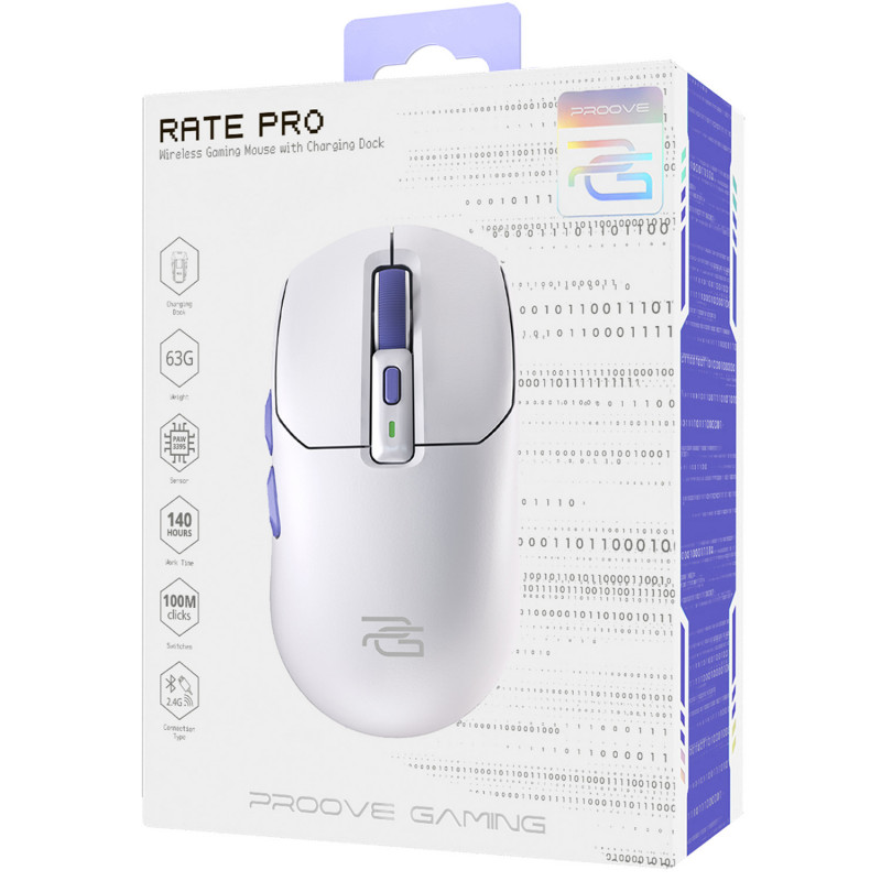 Бездротова ігрова миша Proove Gaming Rate Pro with Charging Dock White (WMRPCD022002)