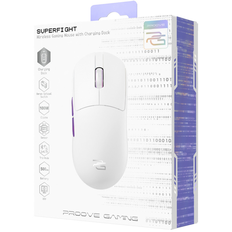 Бездротова ігрова миша Proove Gaming Superfight Wireless with charging dock White/Purple (WMSW00122002)