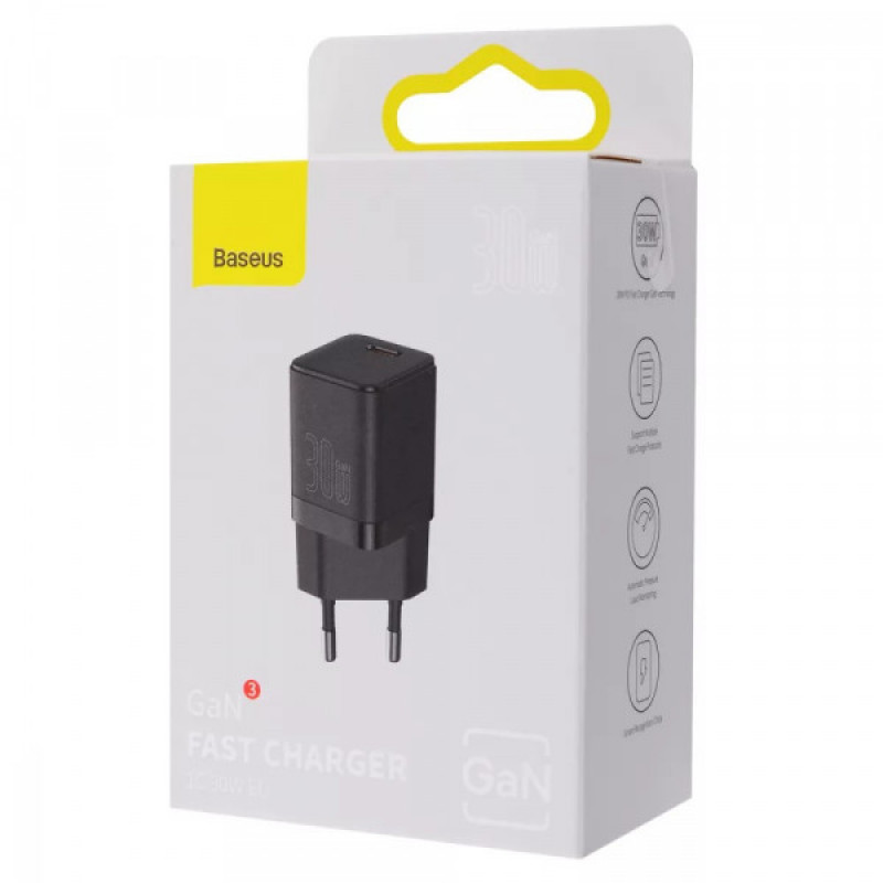 Зарядний пристрій Baseus GaN3 Fast Charger 30W 1 Type-C Black