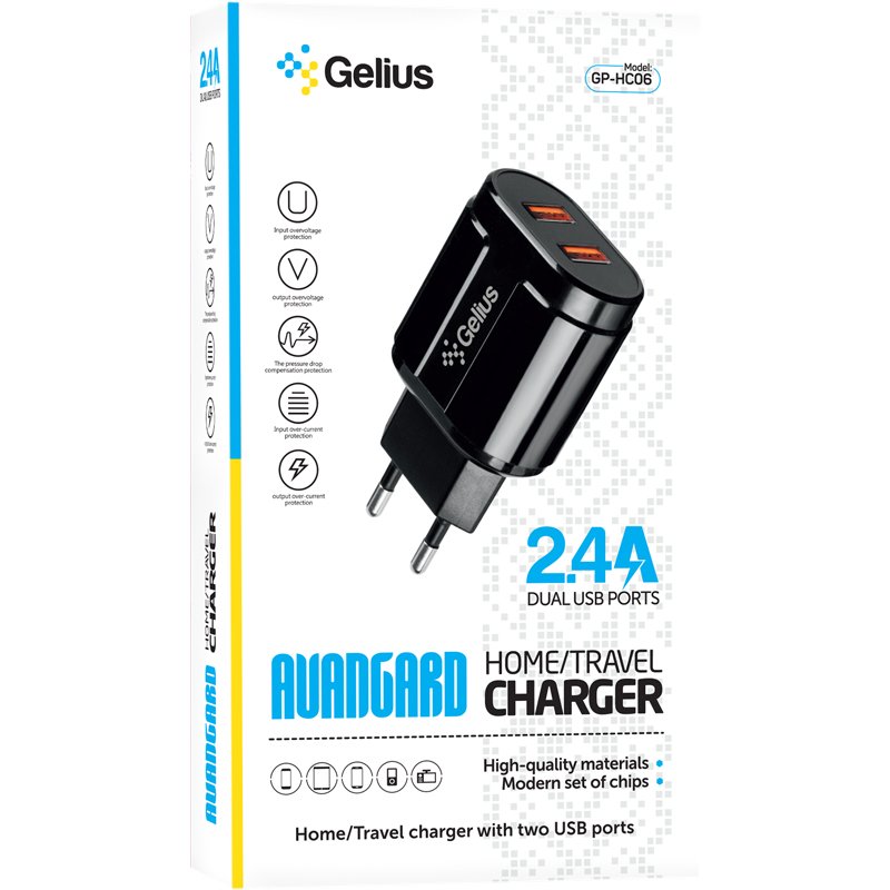 Мережевий зарядний пристрій Gelius Avangard GP-HC06 2USB 2.4A 12W + кабель Type-C Black