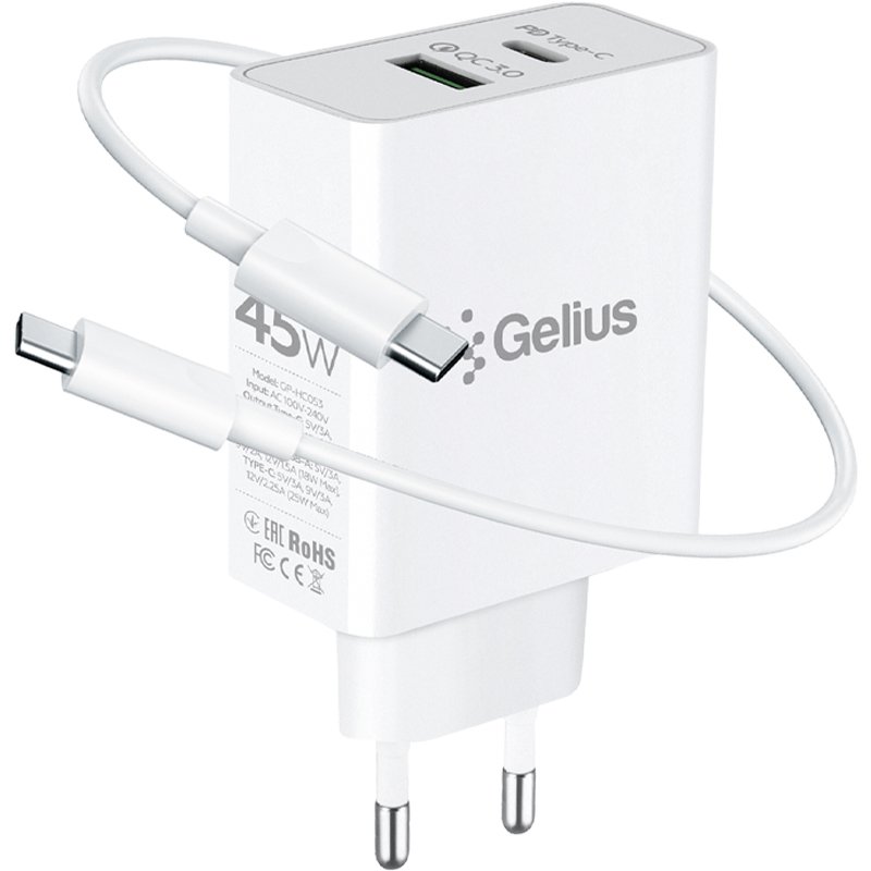 Зарядний пристрій Gelius X-Duo PRO 45W GP-HC053 + кабель Type-C/Type-C White