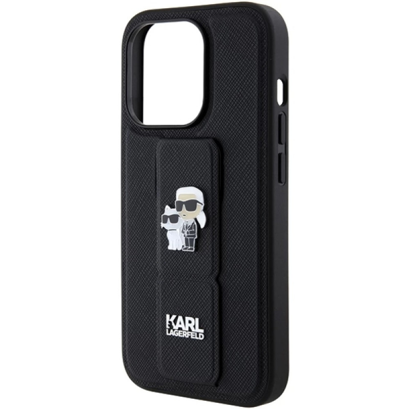 Чохол Karl Lagerfeld Gripstand Saffiano Karl&amp;Choupette Pins для iPhone 14 Pro Max Black (KLHCP14XGSAKCPK)