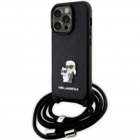 Чохол Karl Lagerfeld Crossbody Saffiano Metal Pin Karl &amp; Choupette для iPhone 14 Pro Black (KLHCP14LSAKCPSK)