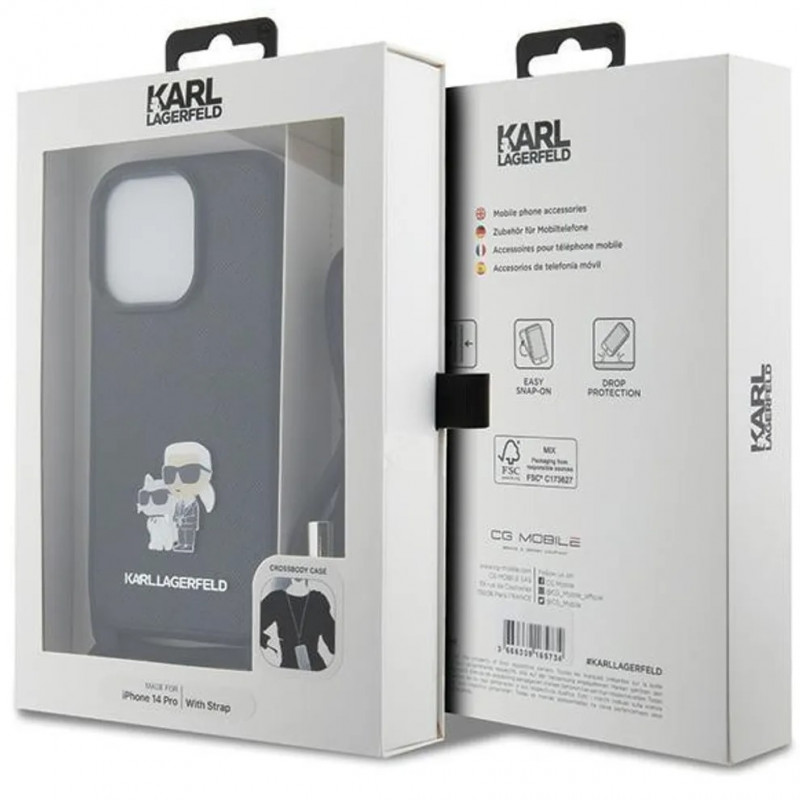 Чохол Karl Lagerfeld Crossbody Saffiano Metal Pin Karl &amp; Choupette для iPhone 14 Pro Black (KLHCP14LSAKCPSK)