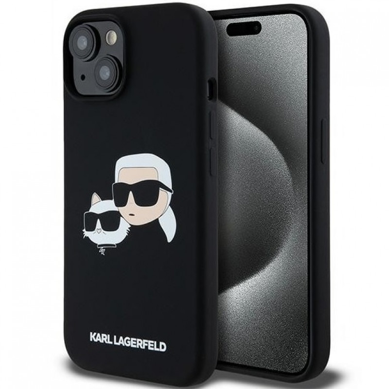 Чохол Karl Lagerfeld Silicone Karl &amp; Choupette Head для iPhone 15|14|13 Black with MagSafe (KLHMP15SSKCHPPLK)