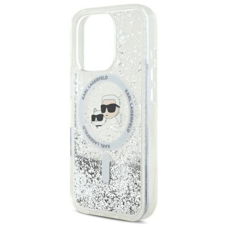 Чохол Karl Lagerfeld Liquid Glitter Karl &amp; Choupette Head для iPhone 16 Pro Transparent with MagSafe (KLHMP16LLGKCSGH)